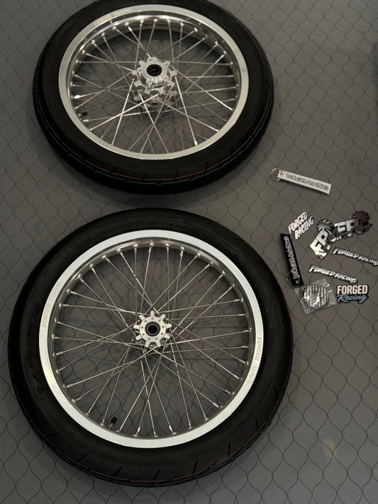 Surron Light Bee X / E-Ride Pro Supermoto Wheelset (Thick/Wide) - Chrome Silver / Gloss Black product photo