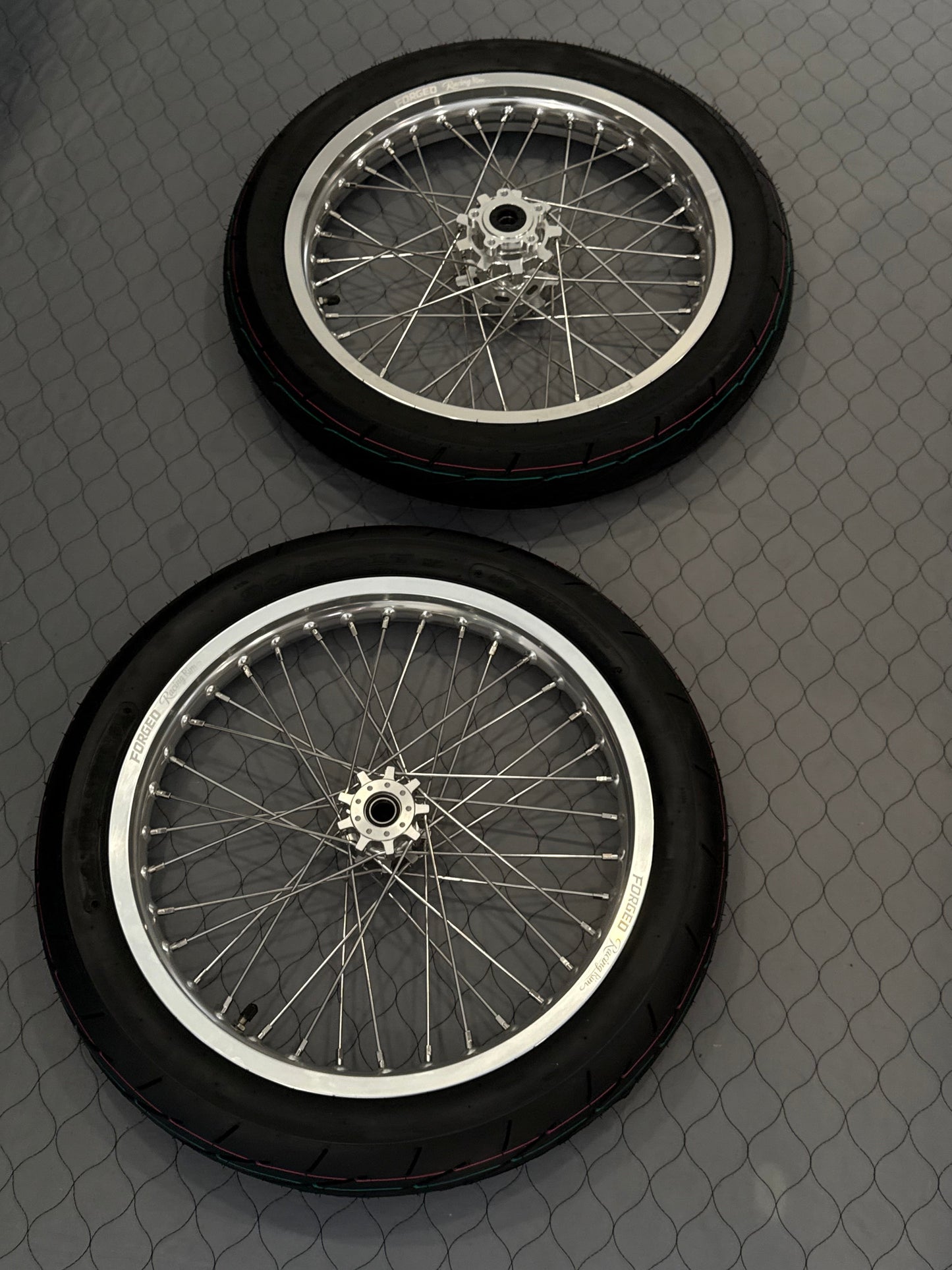 Surron Light Bee X / E-Ride Pro Supermoto Wheelset (Thick/Wide) - Chrome Silver / Gloss Black
